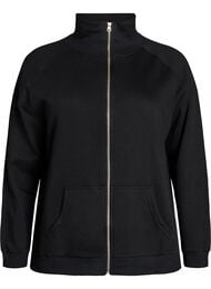 Sweatcardigan med h&oslash;j krave og lynl&aring;s, Sort