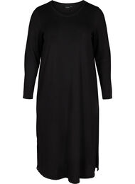 Ensfarvet kjole med lange ærmer og slids, Black