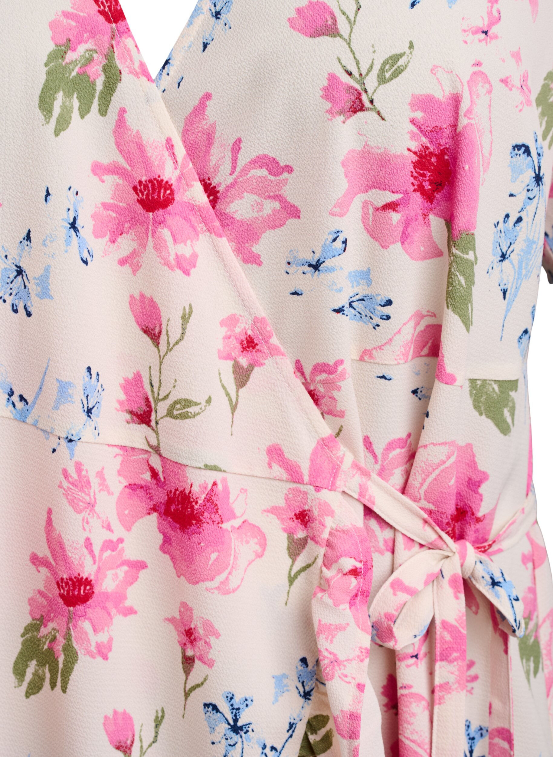 Zizzi Blomstret wrapkjole med korte &aelig;rmer, Hvid, Packshot image number 2