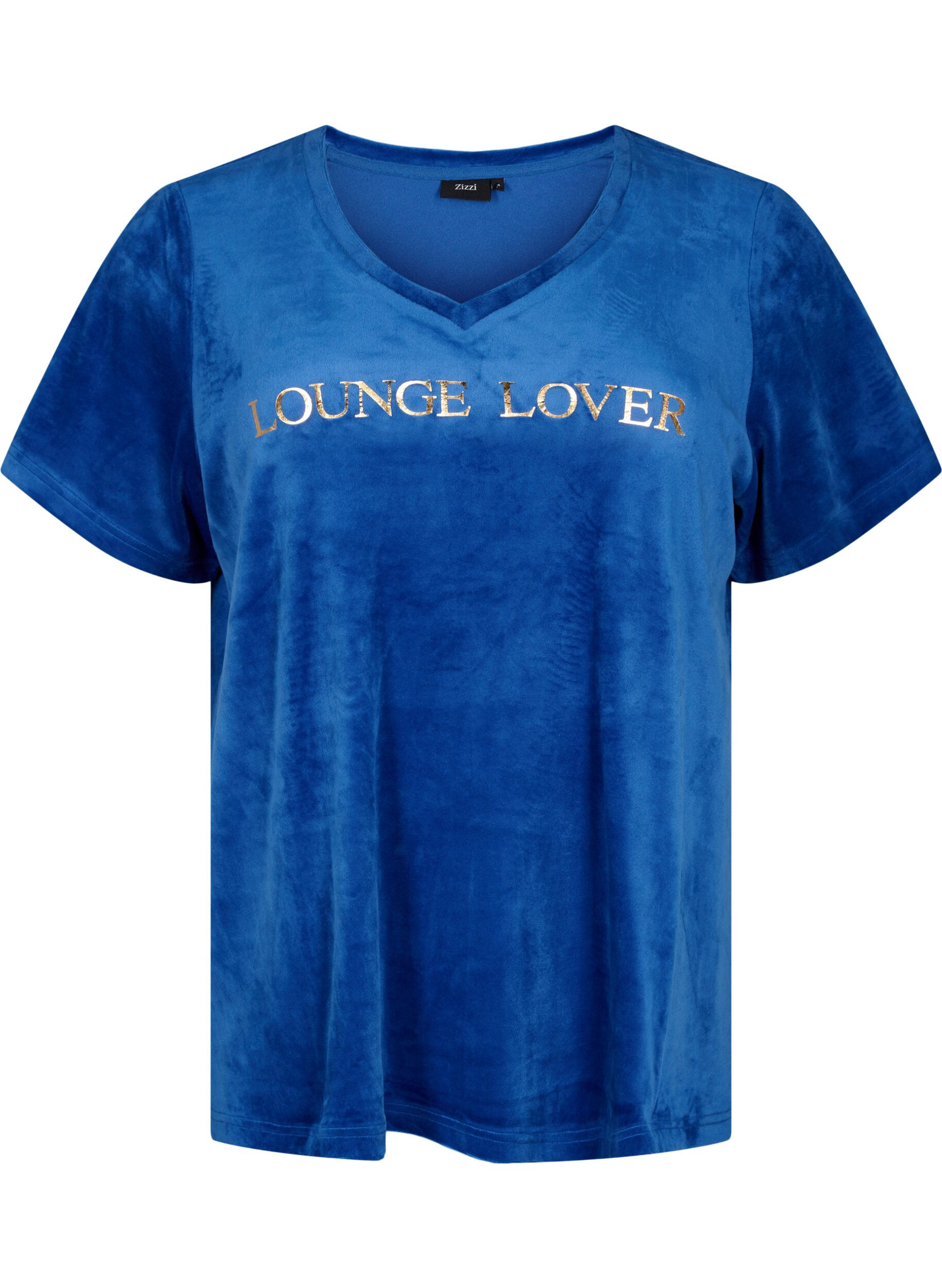 Zizzi T-shirt i velour med v-hals, Monaco Blue, Packshot image number 0