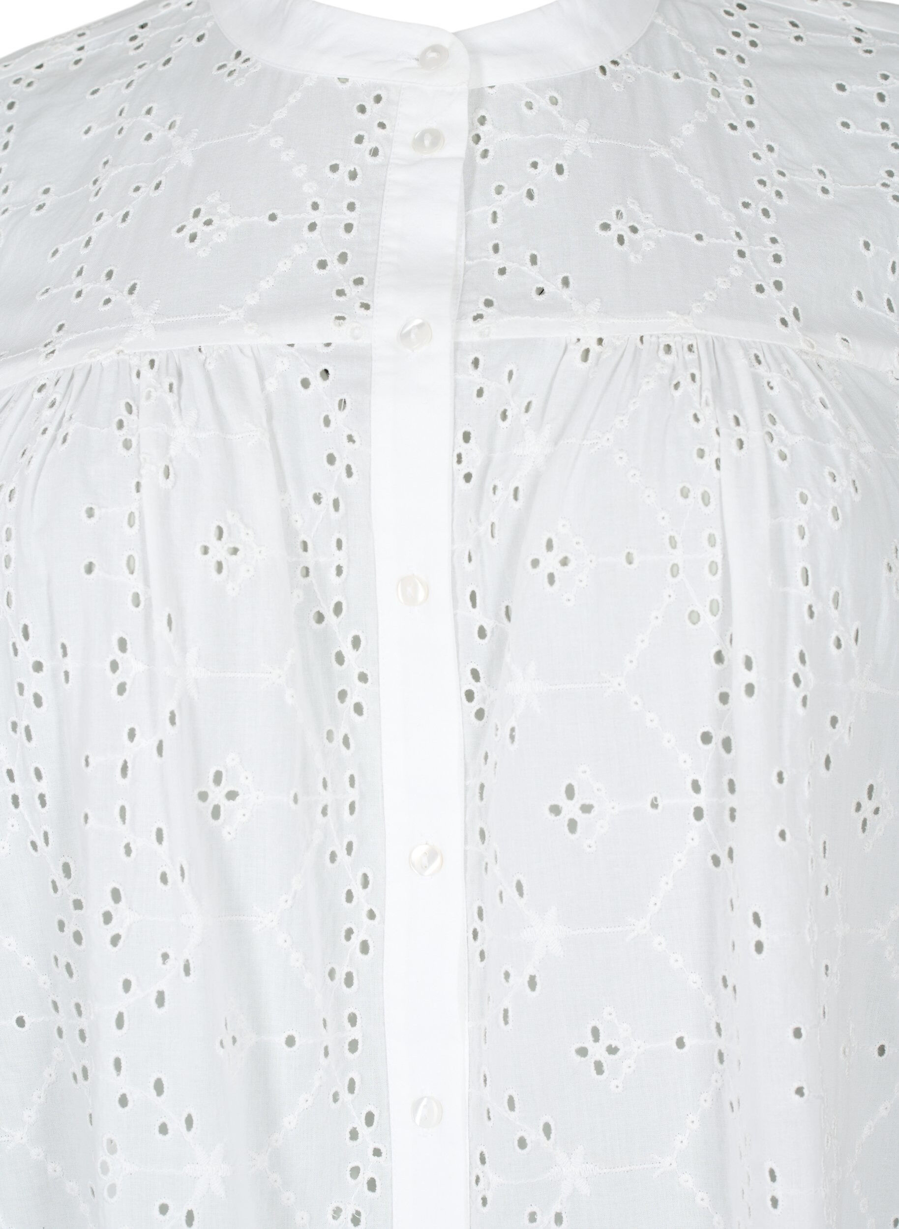 Zizzi Broderi anglaise skjortekjole i bomuld, Bright White, Packshot image number 2