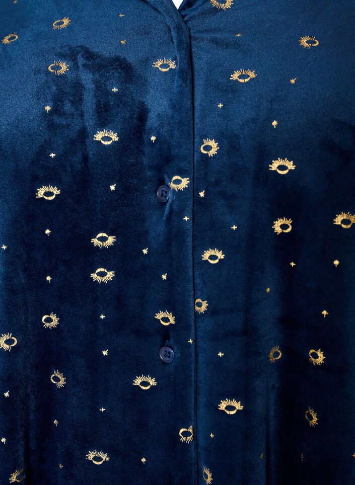 Pyjamasskjorte i velour med all-over print, Bl&aring;, Packshot image number 2