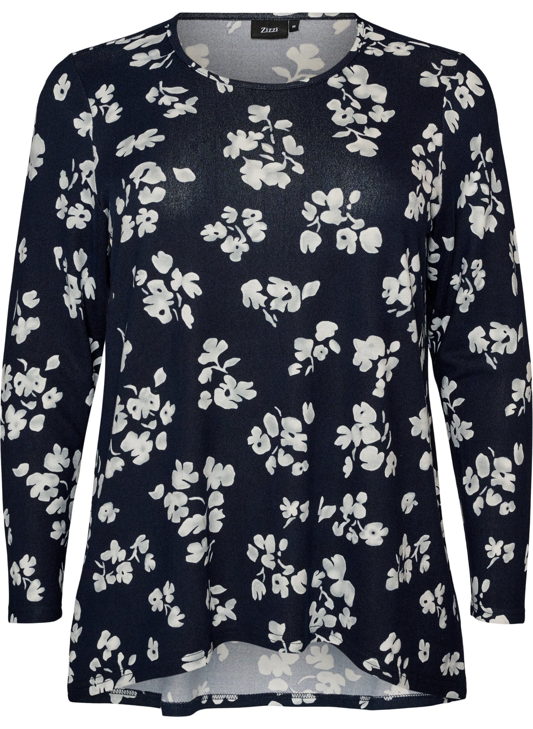 ZizziBlomstret bluse med lange &aelig;rmer, Bl&aring;, Packshot image number 0