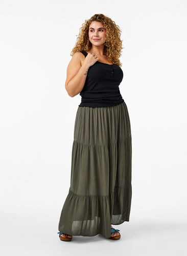Lang nederdel med elastik i taljen, Thyme, Model image number 0