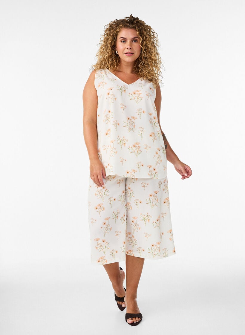 Culottebukser med print, Vanilla, Model image number 0