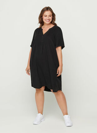 Kortærmet kjole i lyocell, Black, Model image number 2