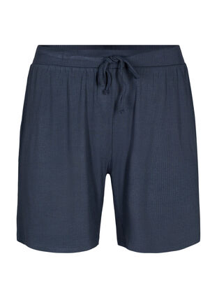 Løstsiddende viskose shorts med rib, Umbre Blue, Packshot image number 0