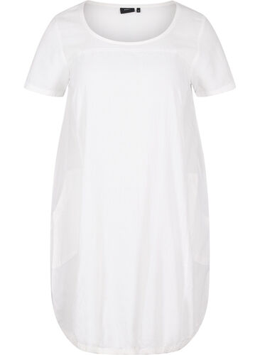 Kortærmet kjole i bomuld, Bright White, Packshot image number 0