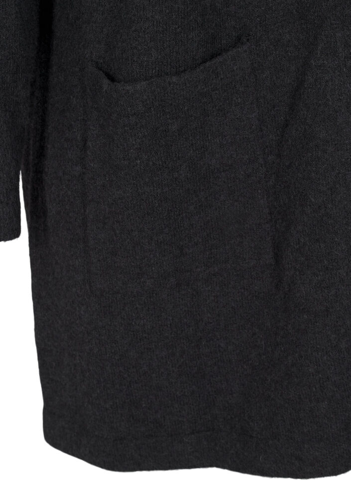 Lang strik cardigan med uld og hætte, Dark Grey Melange, Packshot image number 3