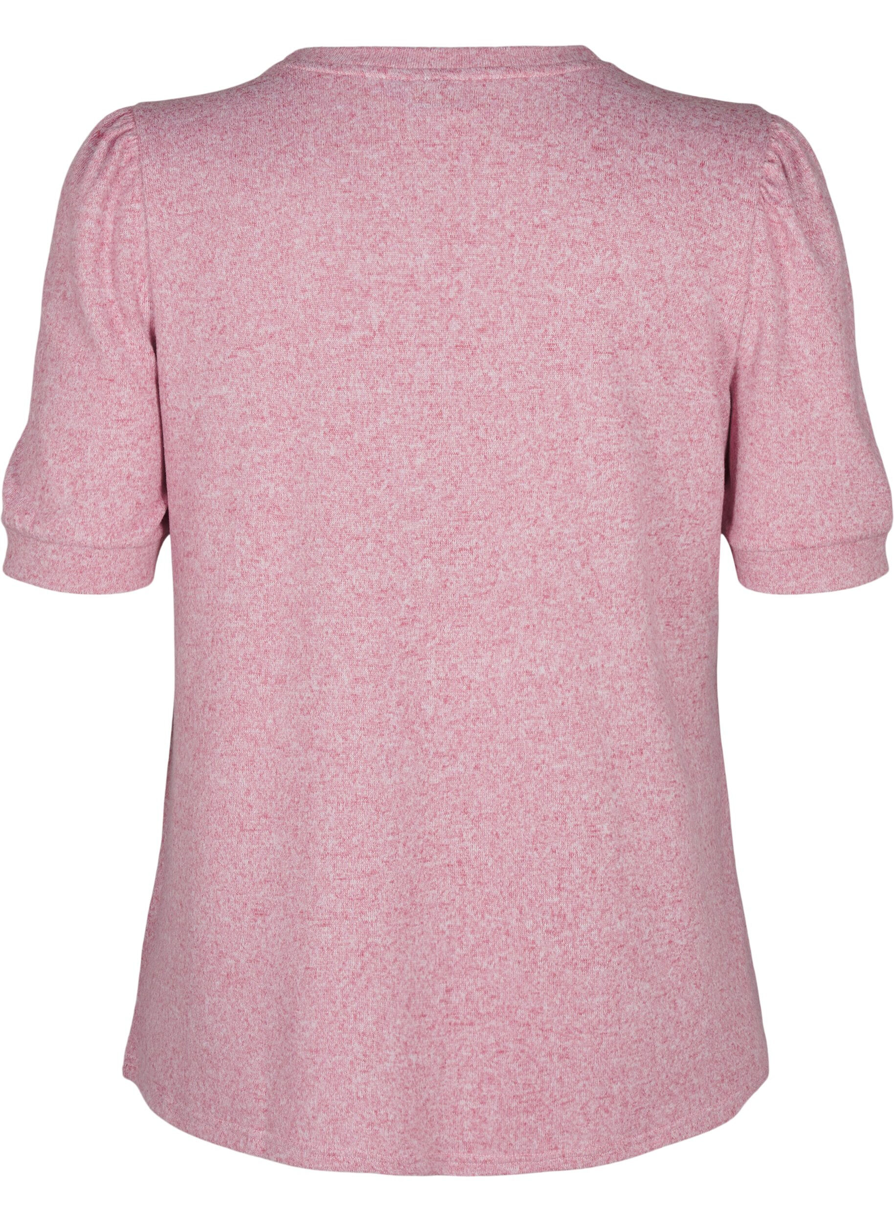 Zizzi Bluse med knapdetalje og korte puf&aelig;rmer, R&oslash;d, Packshot image number 1