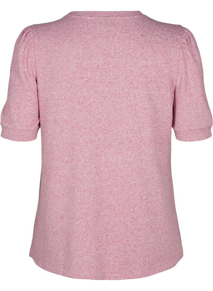 Bluse med knapdetalje og korte pufærmer, Rød, Packshot image number 1