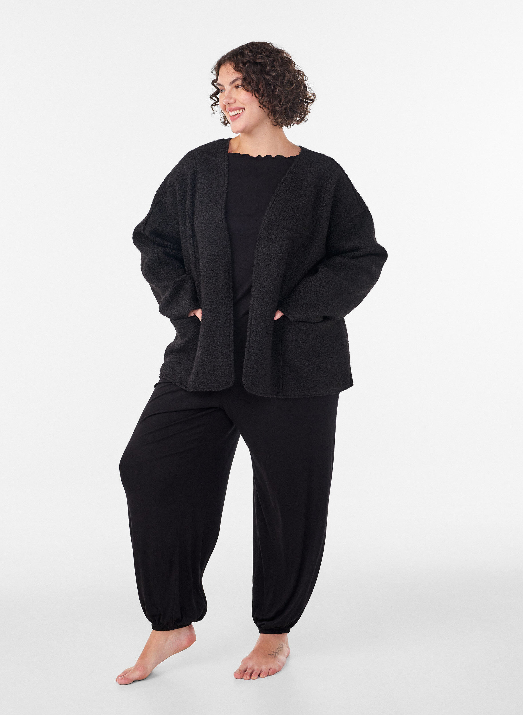 ZizziL&oslash;s cardigan med lommer, Sort, Model image number 1
