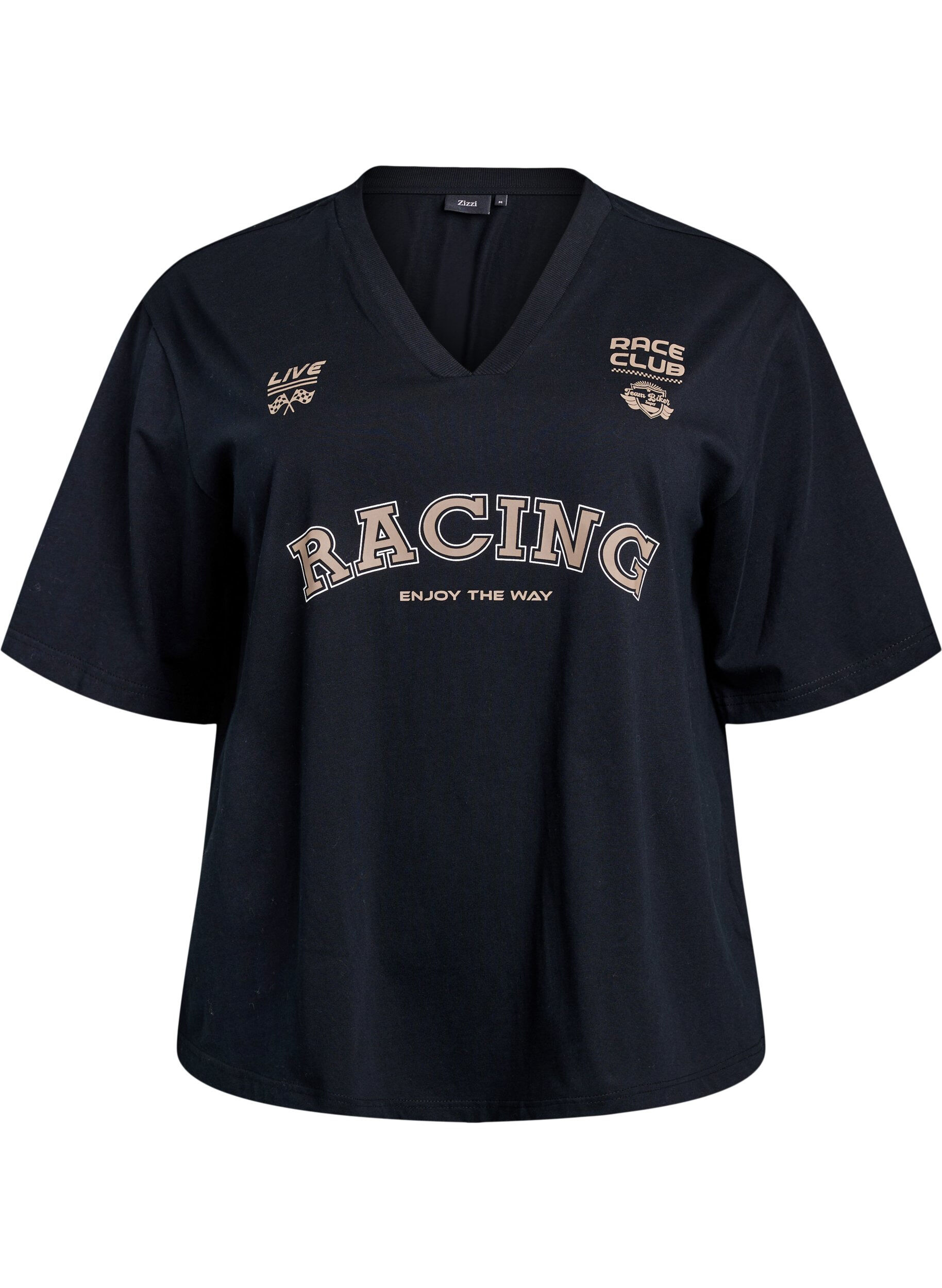 Zizzi Oversize t-shirt med Racing-print, Sort, Packshot image number 0