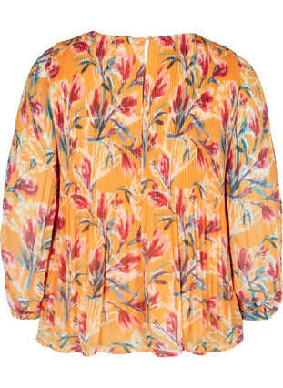 Blomstret bluse i plissé , Cadmium Yellow AOP, Packshot image number 1