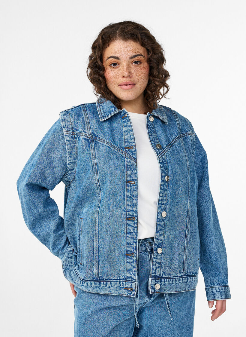 Denimjakke med aftagelige &aelig;rmer, Bl&aring;, Model image number 0