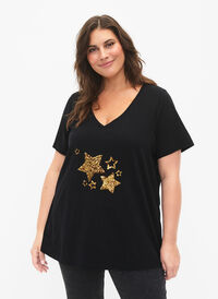 Bomulds t-shirt med pailletter, Black W. Star, Model