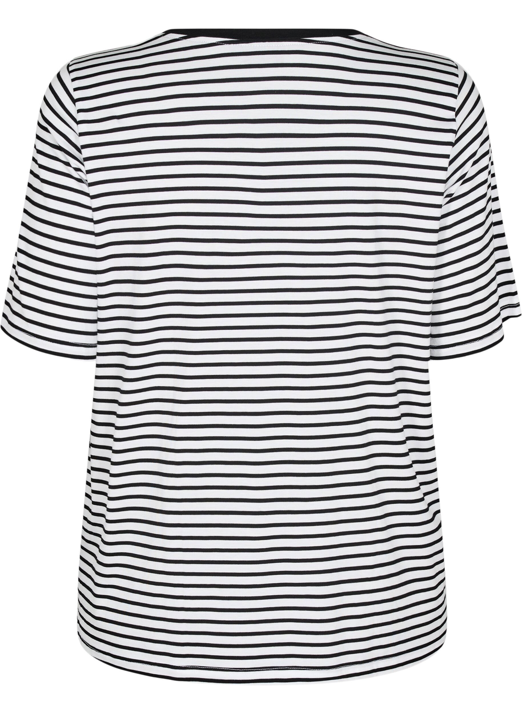 Zizzi T-shirt med TENCEL&trade; Lyocell og striber, Hvid, Packshot image number 1