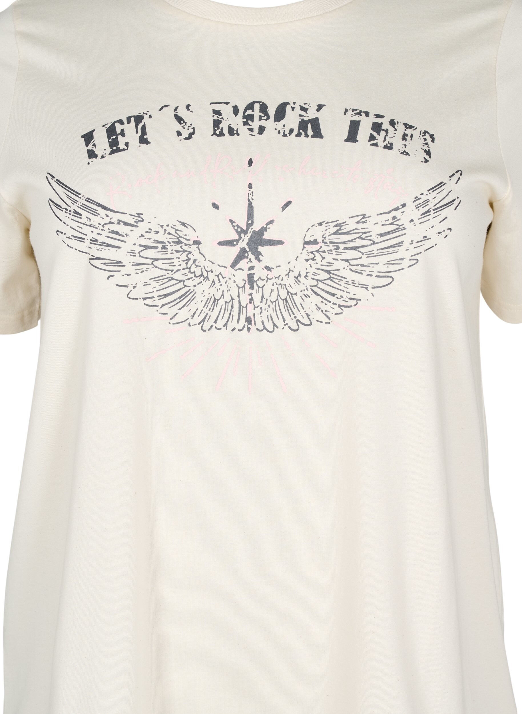 Zizzi &Oslash;kologisk bomulds t-shirt med print p&aring; fronten, Vanilla, Packshot image number 2