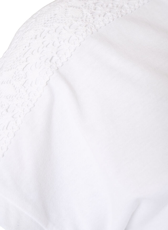 T-shirt i bomuld med crochetdetalje, Hvid, Packshot image number 3