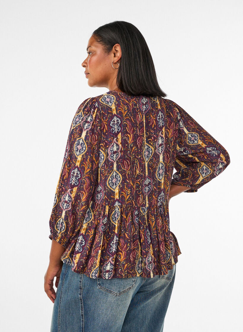 Bluse med paisleyprint og sn&oslash;redetalje, Lilla, Model image number 2