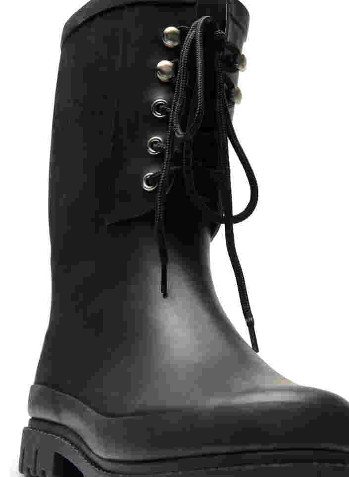 Wide fit gummistøvle med snøre , Black, Packshot image number 1