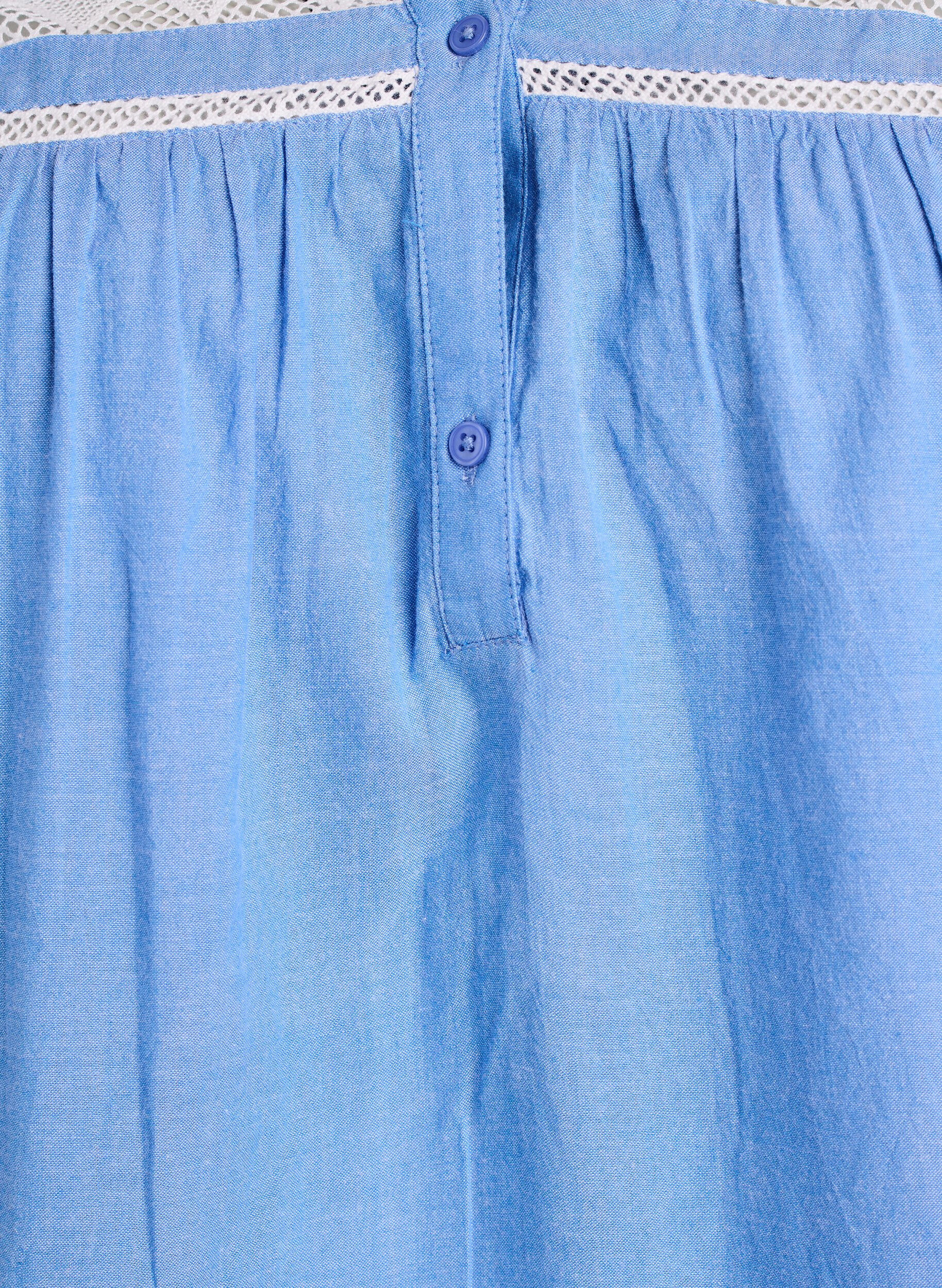 Zizzi&AElig;rmel&oslash;s bluse i bomuld med fl&aelig;sekanter, Bl&aring;, Packshot image number 2