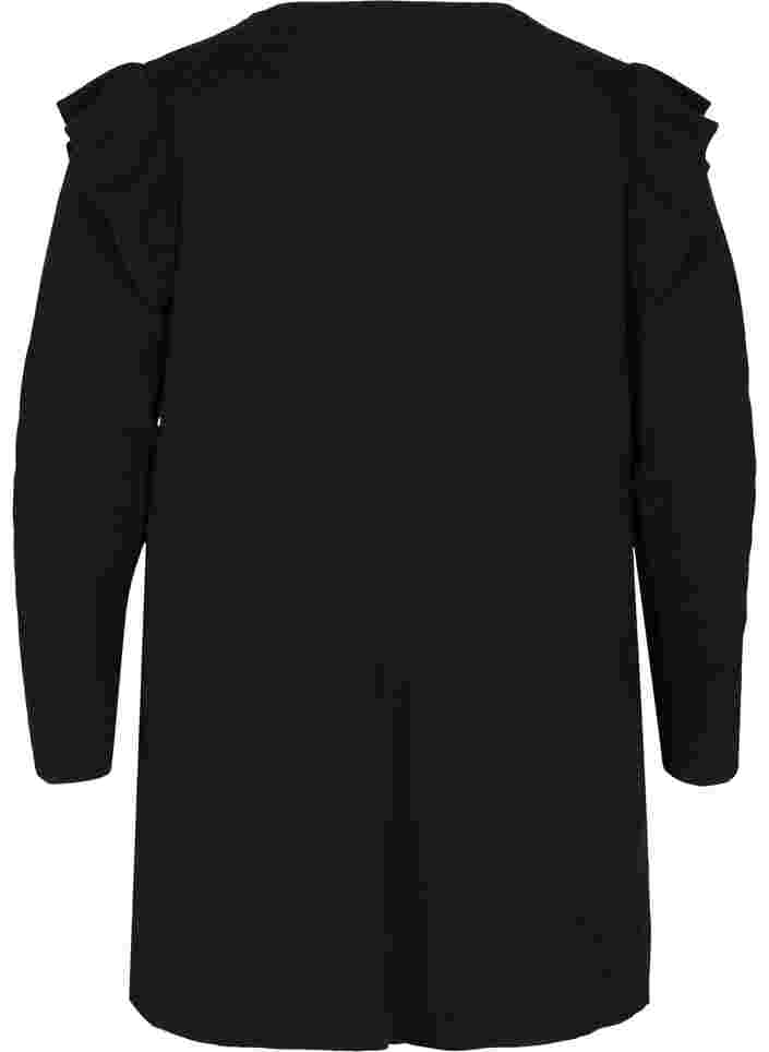 Strikcardigan med flæser og lommer, Black, Packshot image number 1