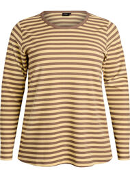Stribet bluse med lange &aelig;rmer, Brun
