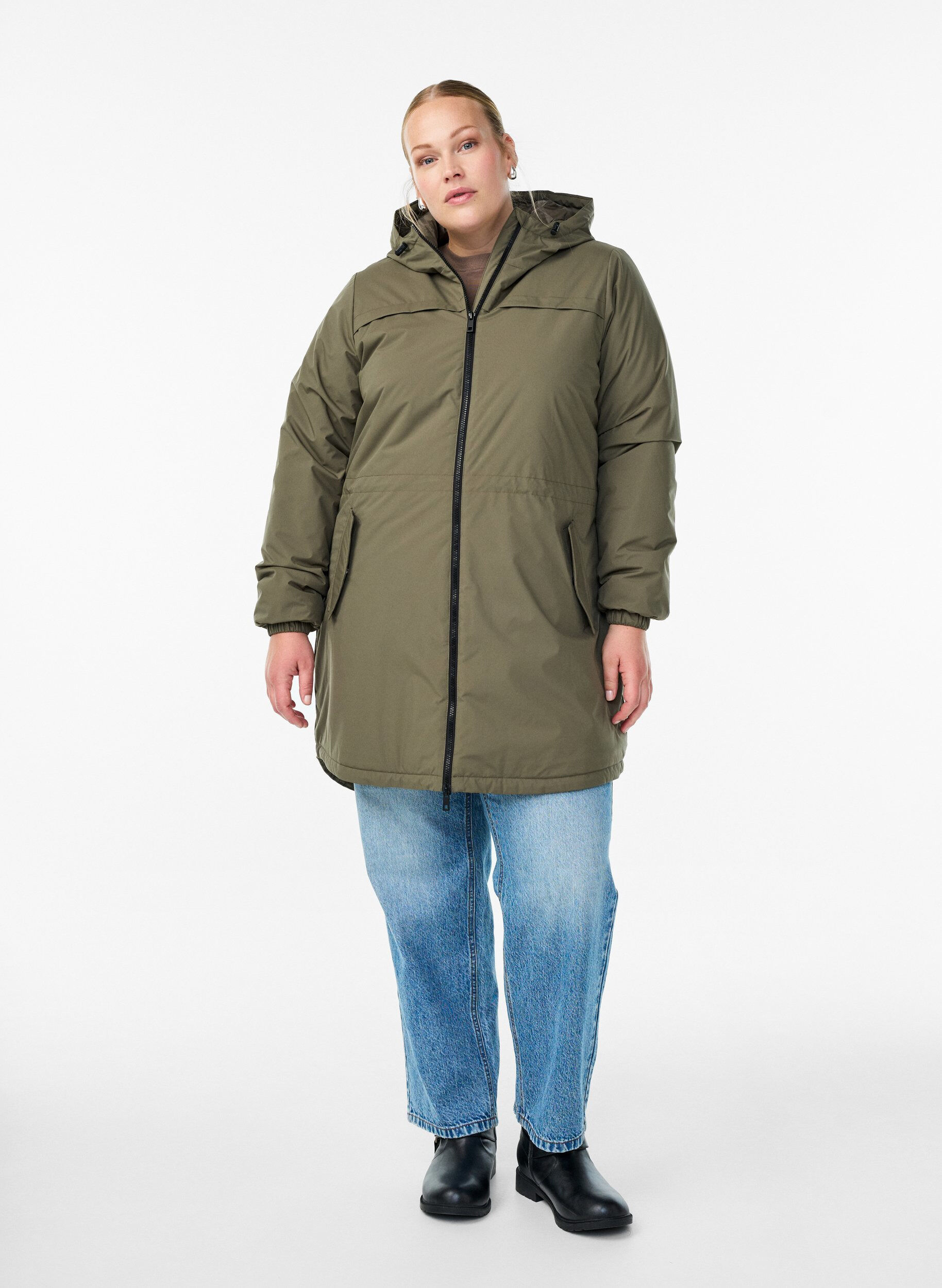 ZizziLet vatteret parka med h&aelig;tte , Gr&oslash;n, Model image number 1