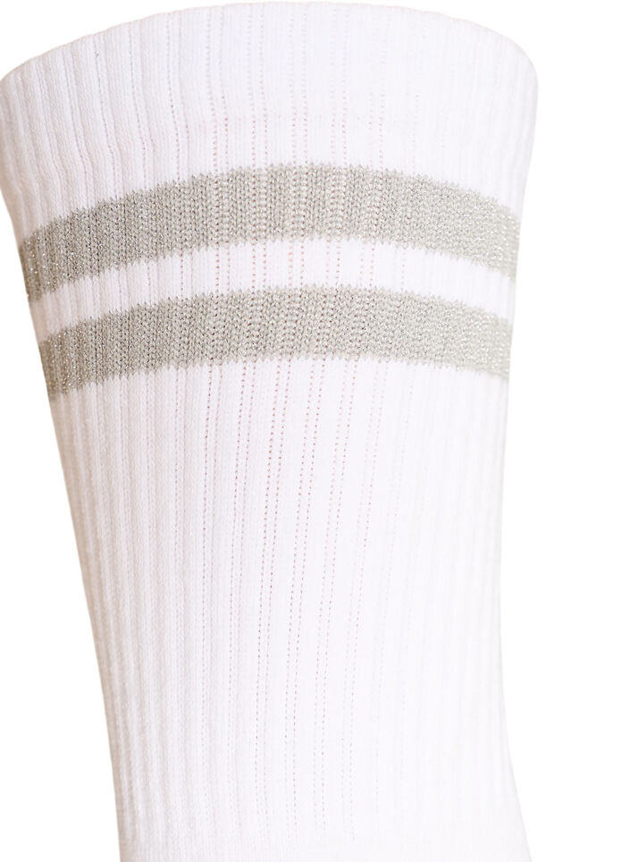 Bomuldsstr&oslash;mper med striber, Hvid, Packshot image number 2