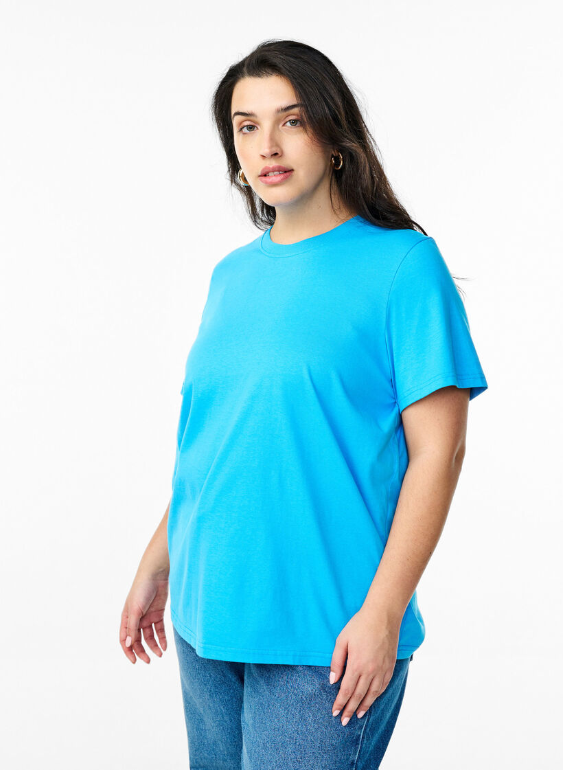 Basis t-shirt i bomuld med rund hals , Bl&aring;, Model image number 0