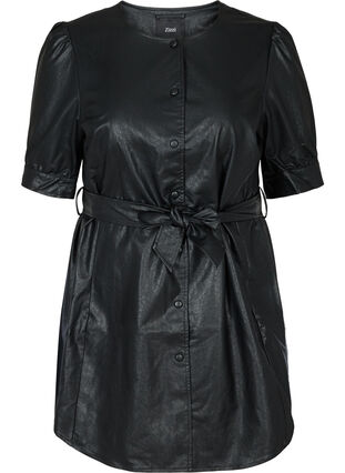 Imiteret læder tunika med bindebånd, Black, Packshot image number 0