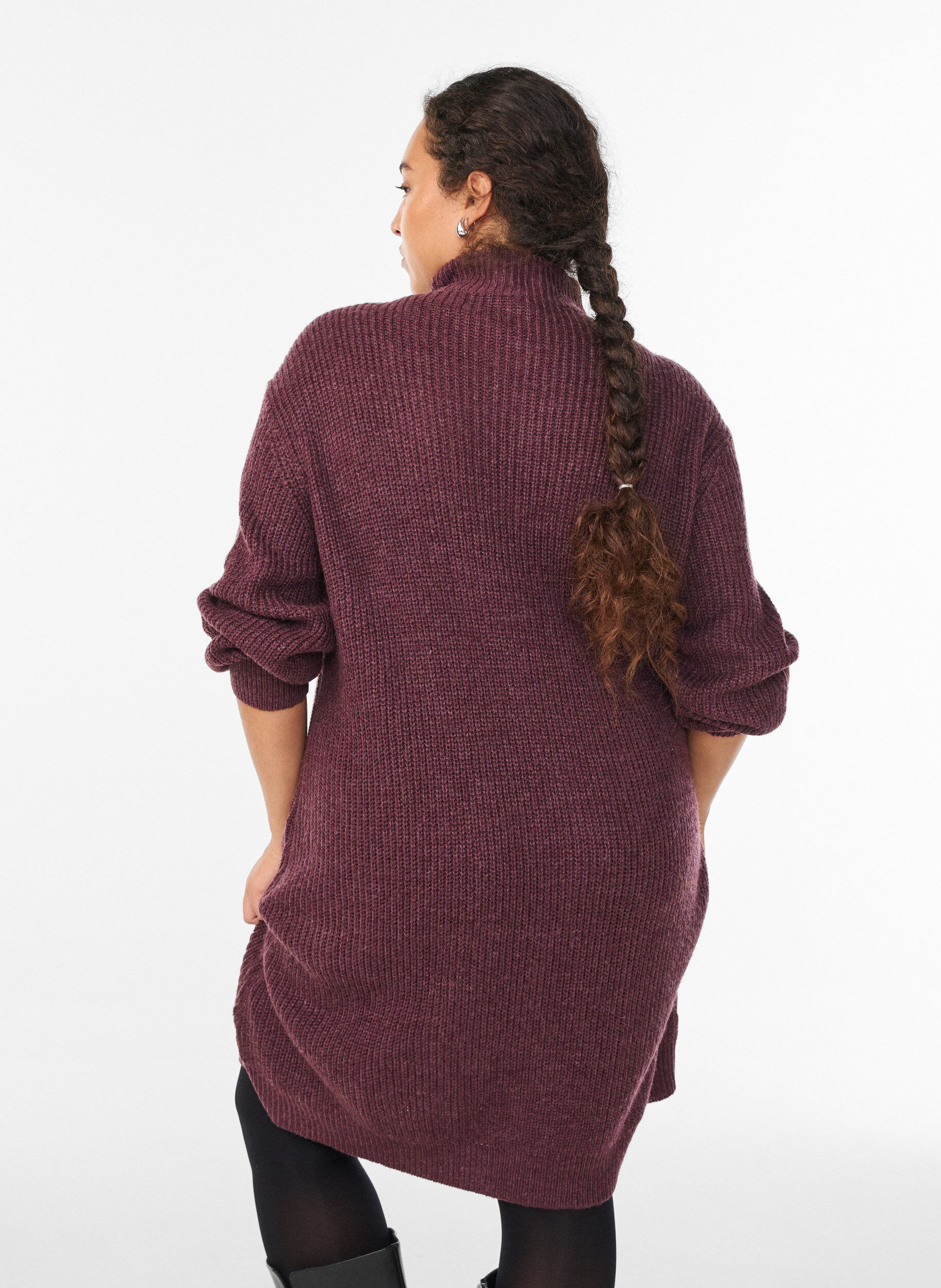 Zizzi FLASH - Kort strikkjole med h&oslash;j hals, R&oslash;d, Model image number 2