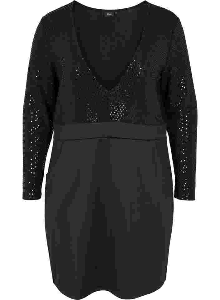 Tætsiddende kjole med glitterstruktur, Black, Packshot image number 0