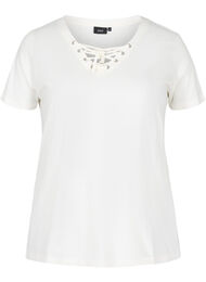 Økologisk bomulds t-shirt med snøredetalje, Warm Off-white