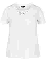 Økologisk bomulds t-shirt med snøredetalje, Warm Off-white