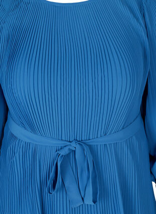 Langærmet plissé kjole med bindebånd, Classic Blue , Packshot image number 2