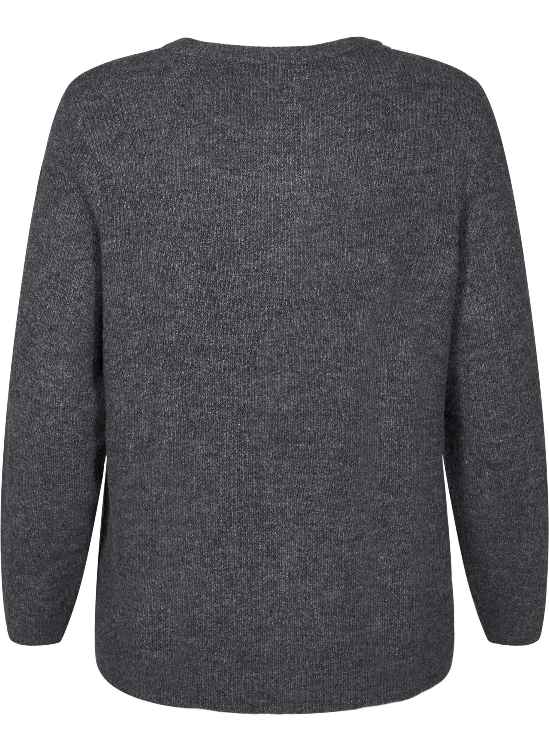 Zizzi Meleret strikbluse med rund hals, Dark Grey Black Mel., Packshot image number 1
