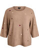 Strikbluse med hjerter og 3/4 &aelig;rmer, Brun, Packshot image number 0