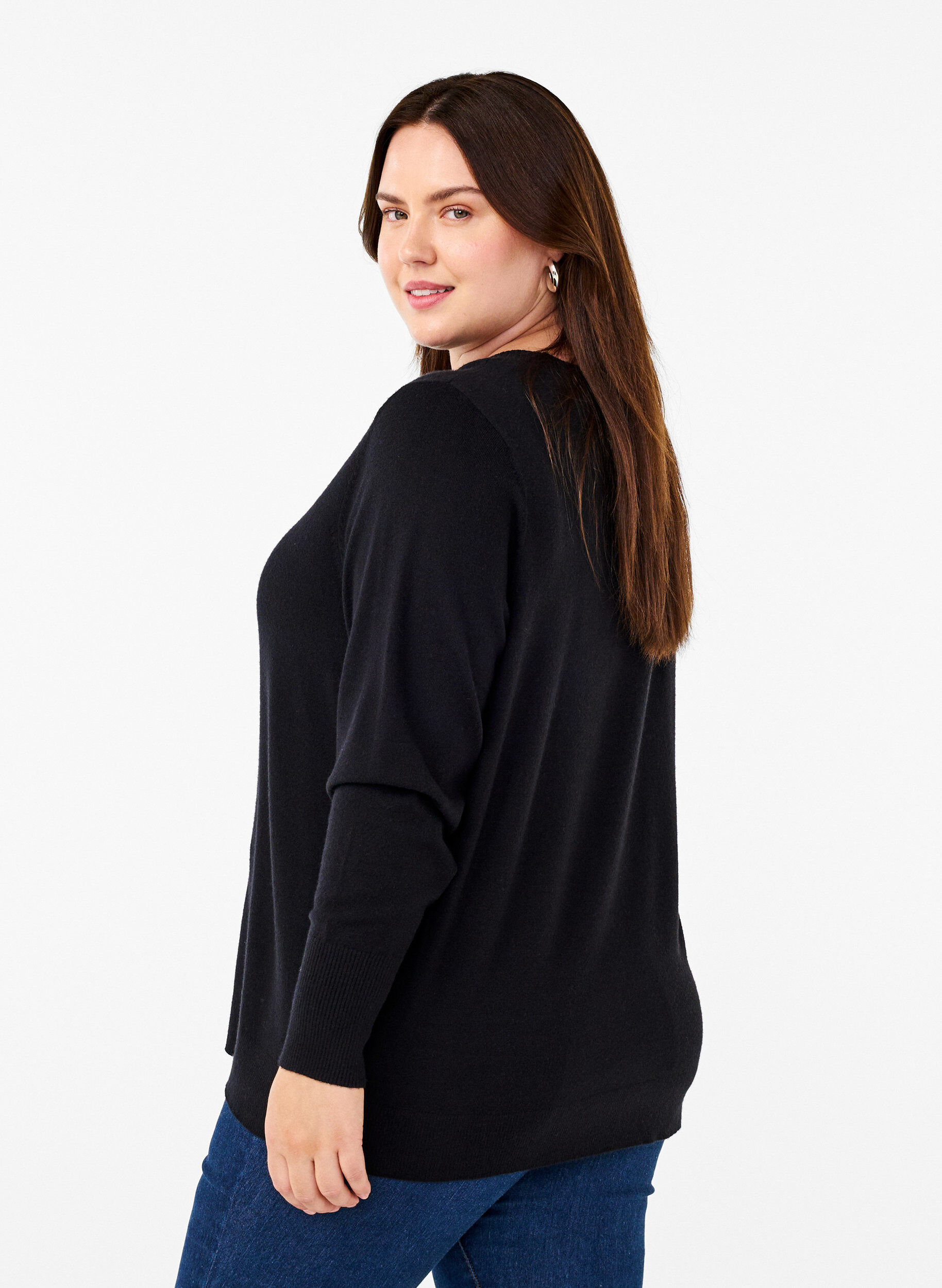 ZizziStrikbluse med rund hals, Sort, Model image number 2