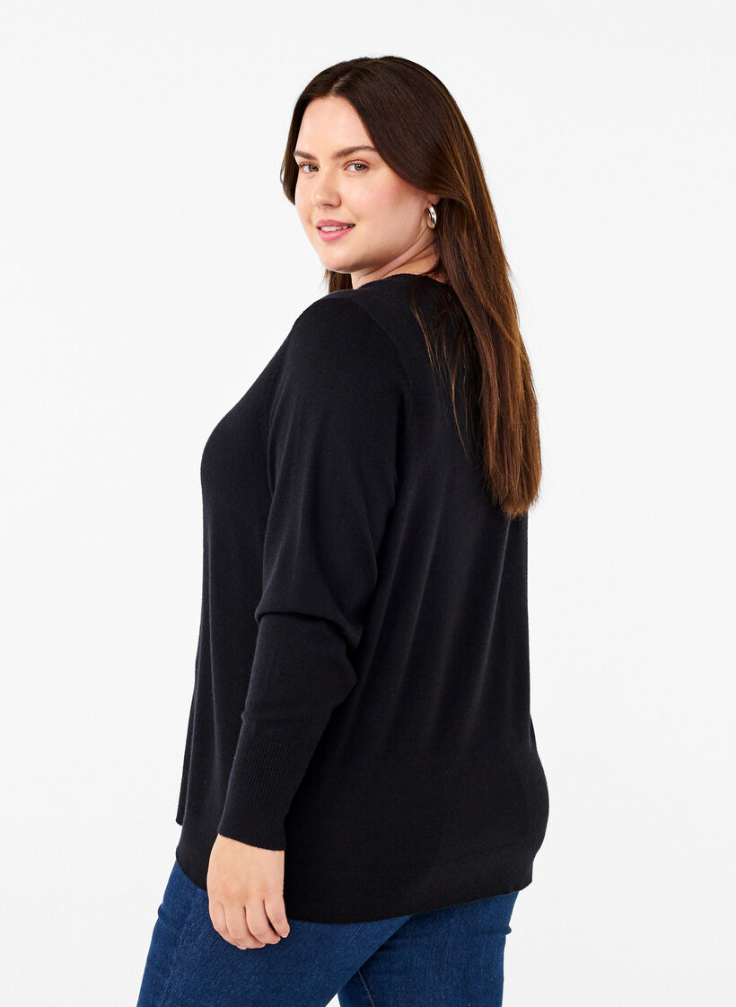 Strikbluse med rund hals, Sort, Model image number 2