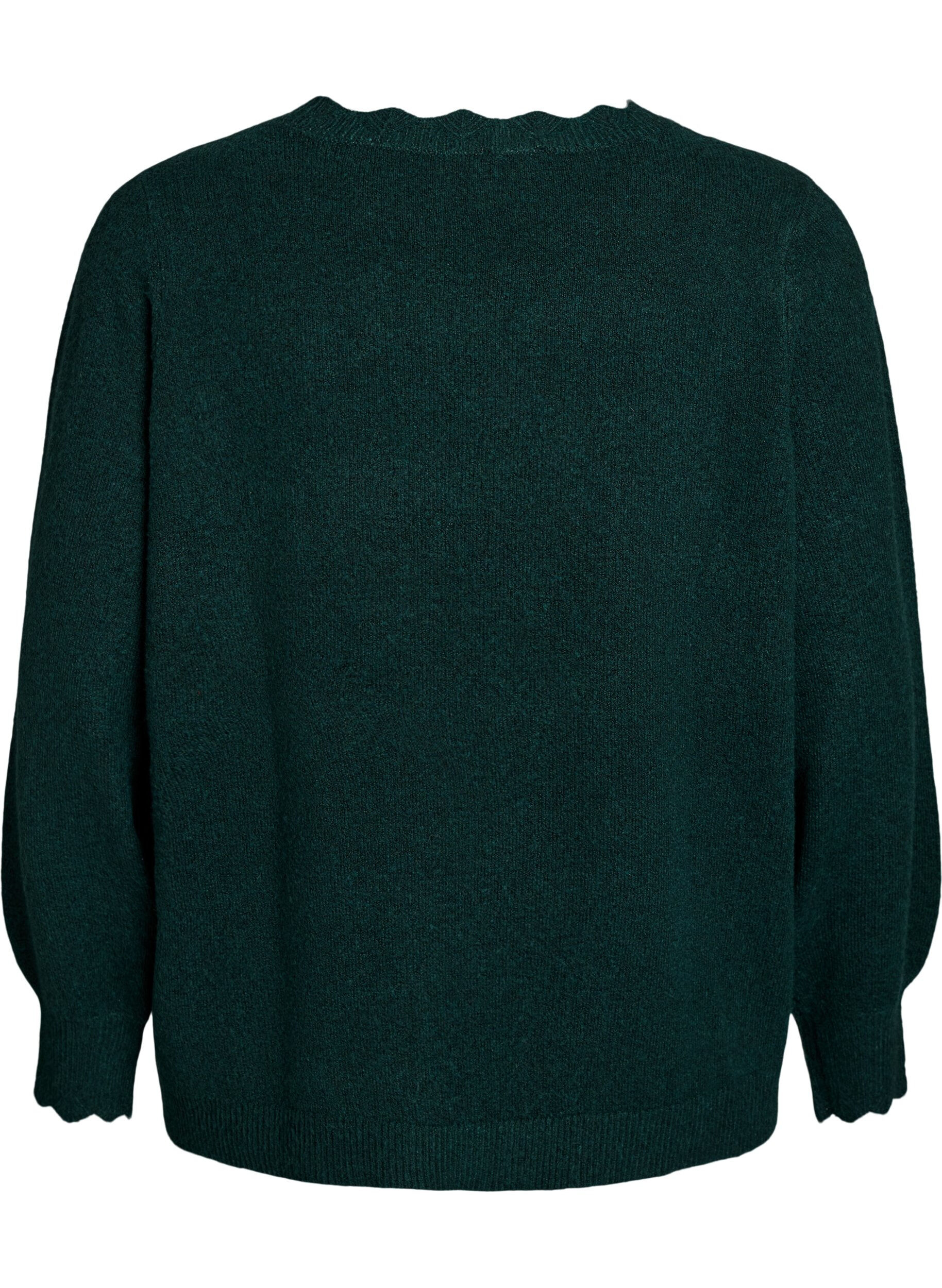 ZizziStrikbluse med b&oslash;lgekanter, Gr&oslash;n, Packshot image number 1
