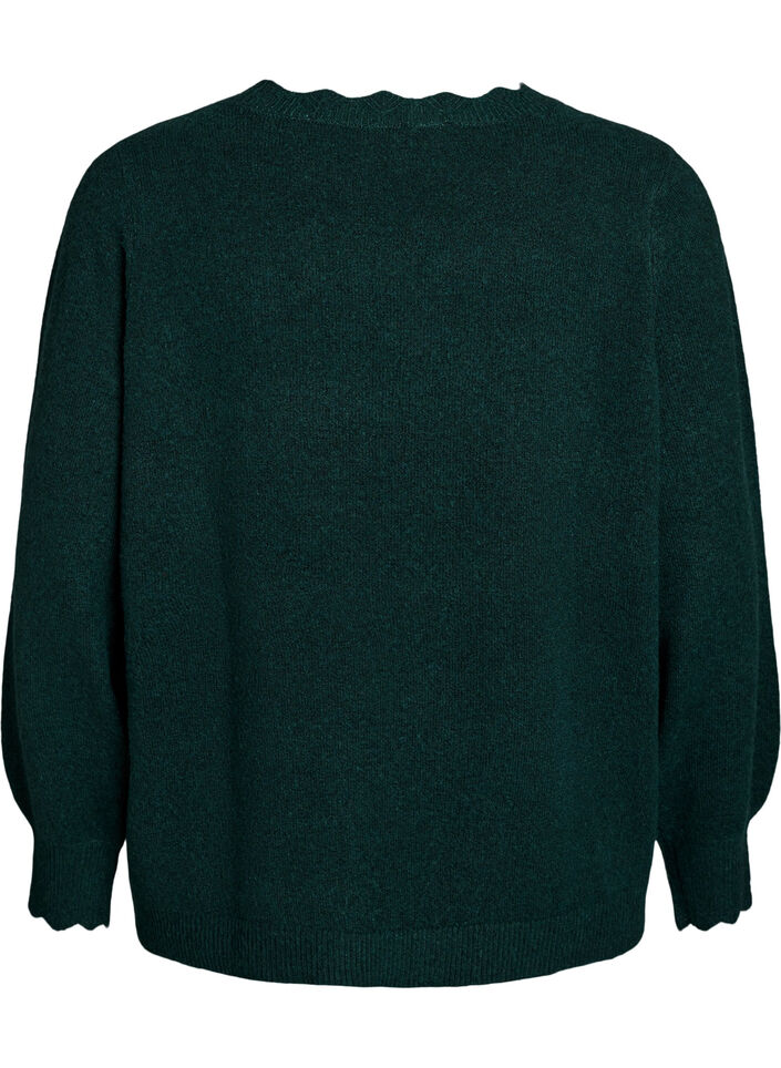 Strikbluse med b&oslash;lgekanter, Gr&oslash;n, Packshot image number 1