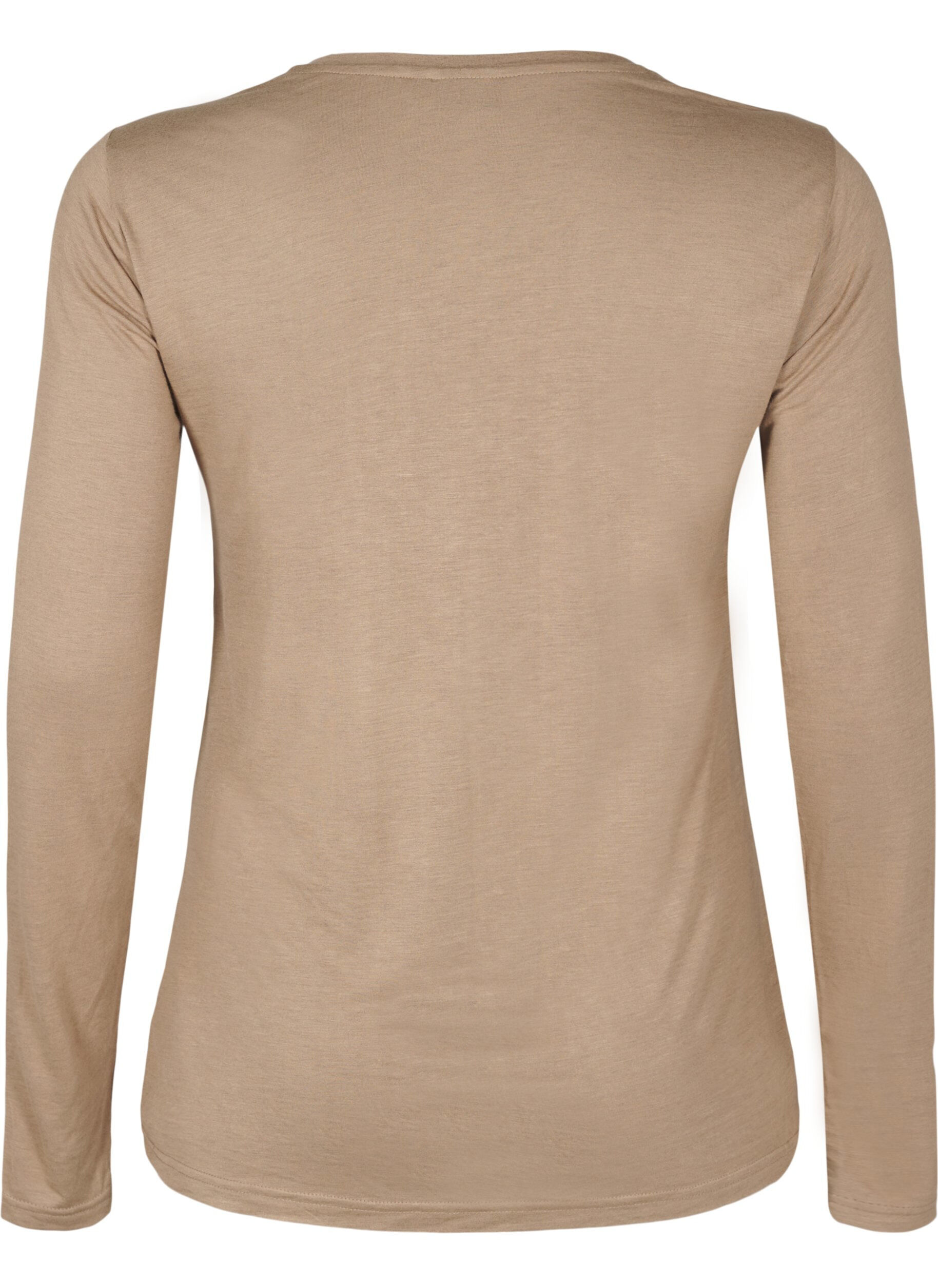 ZizziLang&aelig;rmet bluse i uld og viskose, Brun, Packshot image number 1