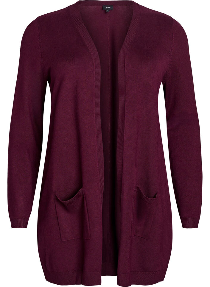 Lang strikcardigan i viskosemix, R&oslash;d, Packshot image number 0