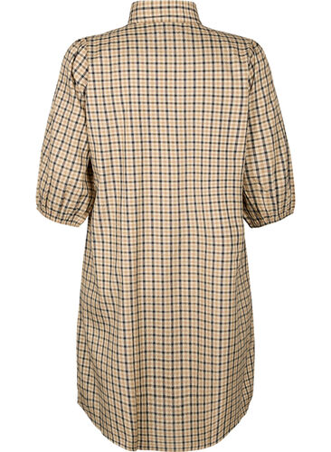 Ternet kjole med 3/4 ærmer og lynlås, Brown Check , Packshot image number 1