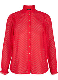 Skjortebluse med flæser og mønstret tekstur, Tango Red