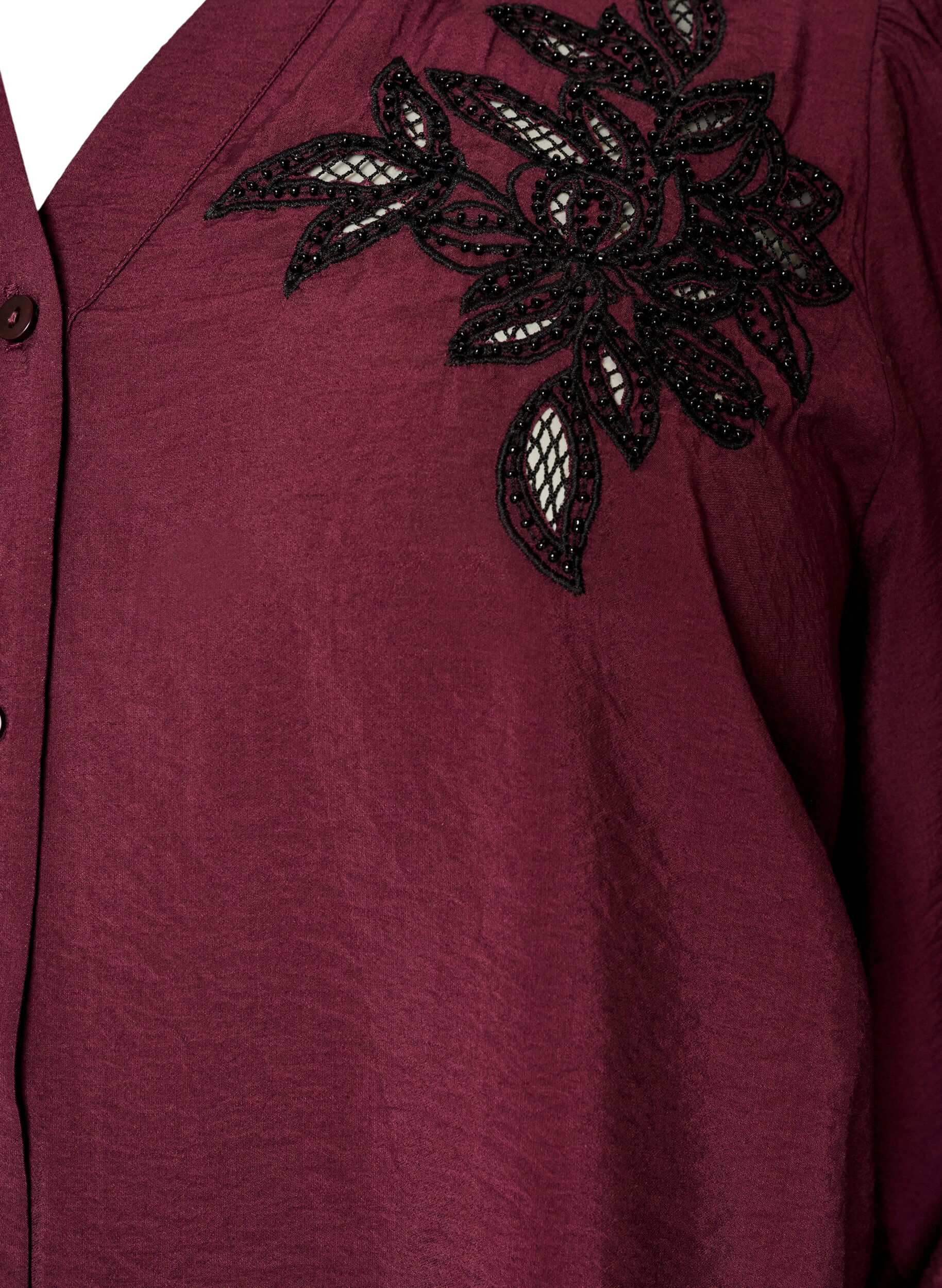 ZizziSkjortebluse med broderede blomsterapplikationer, R&oslash;d, Packshot image number 2