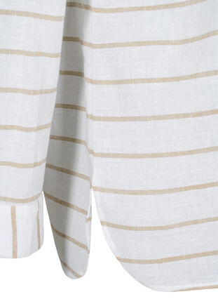 Skjortebluse med knaplukning i bomuldsmix med hør, White Taupe Stripe, Packshot image number 3