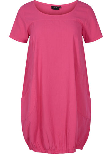 Kortærmet kjole i bomuld, Beetroot Purple, Packshot image number 0